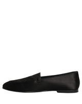 Dolce & Gabbana Black Satin Logo Slip On Flats Loafers Shoes