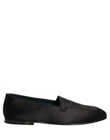 Dolce & Gabbana Black Satin Logo Slip On Flats Loafers Shoes