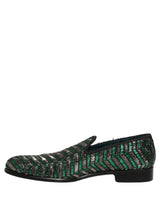 Dolce & Gabbana Silver Green Embellished Dress Loafers Shoes