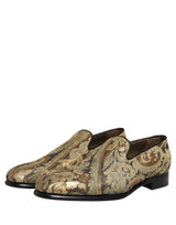 Dolce & Gabbana Gold Brocade Slip On Men Dress Loafers Shoes