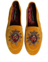 Dolce & Gabbana Yellow Velvet DG Heart Loafers Flats Shoes