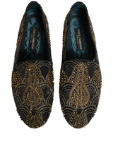 Dolce & Gabbana Black Gold Embellished Dress Loafers Shoes