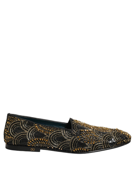 Dolce & Gabbana Black Gold Embellished Dress Loafers Shoes