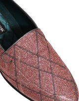Dolce & Gabbana Pink Check Glitter Lurex Logo Loafers Shoes