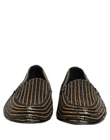 Dolce & Gabbana Black Gold Sequined Men Dress Loafers Shoes