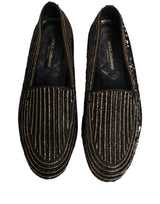 Dolce & Gabbana Black Gold Sequined Men Dress Loafers Shoes