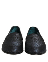 Dolce & Gabbana Blue Jacquard Leather Slip On Loafers Shoes