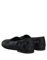 Dolce & Gabbana Blue Jacquard Leather Slip On Loafers Shoes