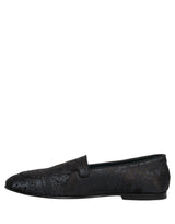 Dolce & Gabbana Blue Jacquard Leather Slip On Loafers Shoes
