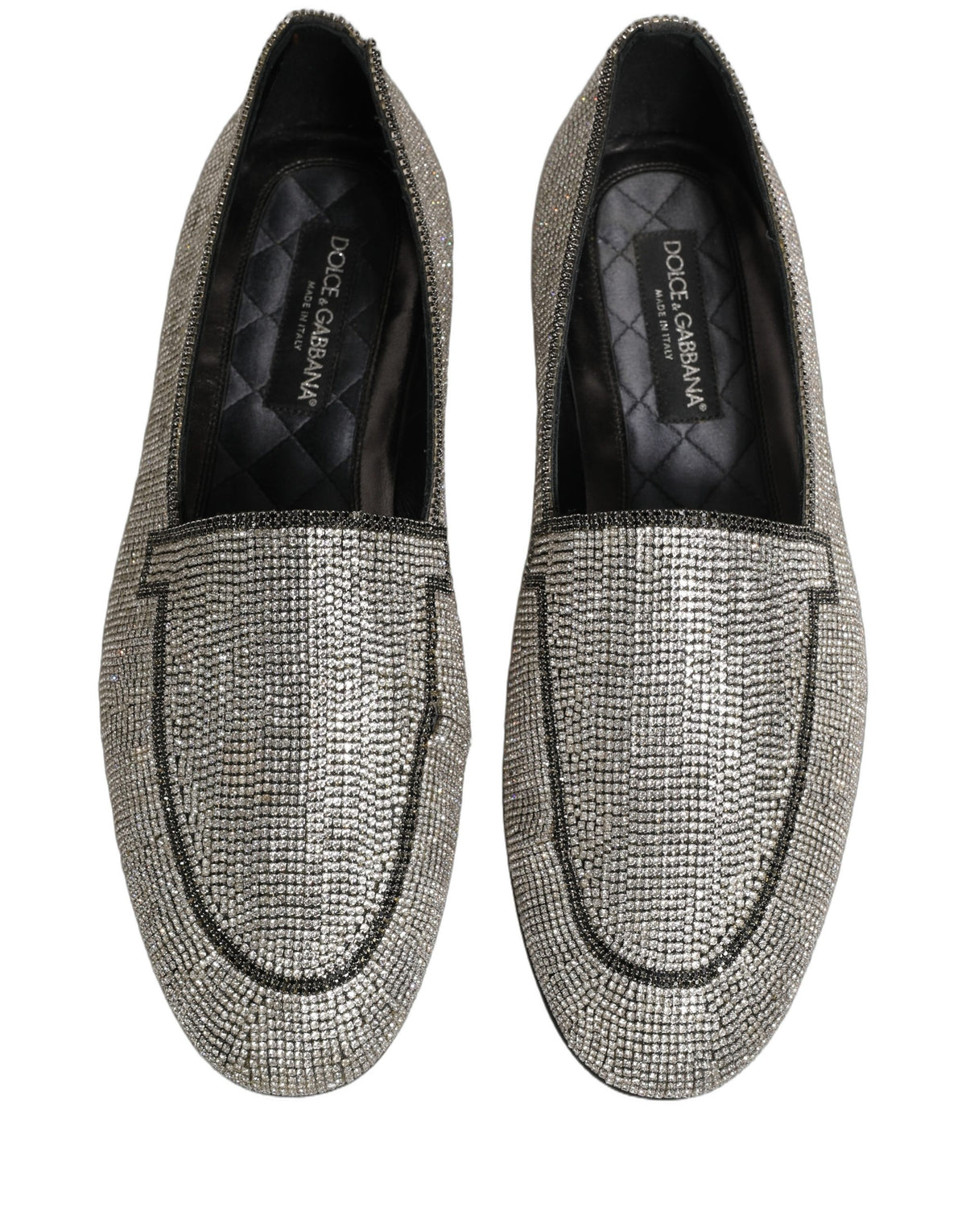 Dolce & Gabbana Silver Crystal Embellished Men Loafers Shoes