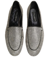 Dolce & Gabbana Silver Crystal Embellished Men Loafers Shoes