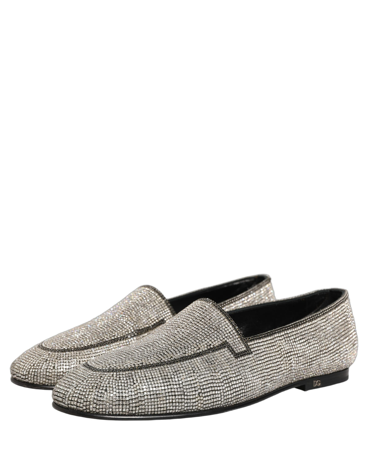 Dolce & Gabbana Silver Crystal Embellished Men Loafers Shoes