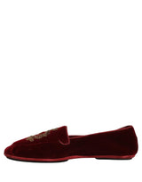 Dolce & Gabbana Maroon Velvet Crown Embroidery Loafers Shoes