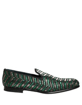 Dolce & Gabbana Silver Green Embellished Dress Loafers Shoes