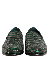 Dolce & Gabbana Silver Green Embellished Dress Loafers Shoes