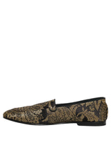 Dolce & Gabbana Gold Jacquard Leather Slip On Loafers Shoes