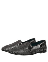 Dolce & Gabbana Silver Jacquard Leather Slip On Loafers Shoes
