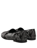 Dolce & Gabbana Silver Jacquard Leather Slip On Loafers Shoes