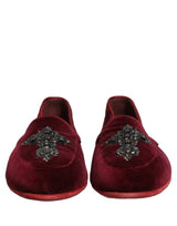 Dolce & Gabbana Red Suede Embellished Men Dress Loafers Shoes