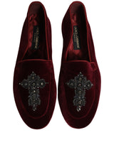 Dolce & Gabbana Red Suede Embellished Men Dress Loafers Shoes
