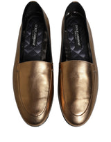 Dolce & Gabbana Gold Leather DG Logo Slip On Men Loafers Shoes