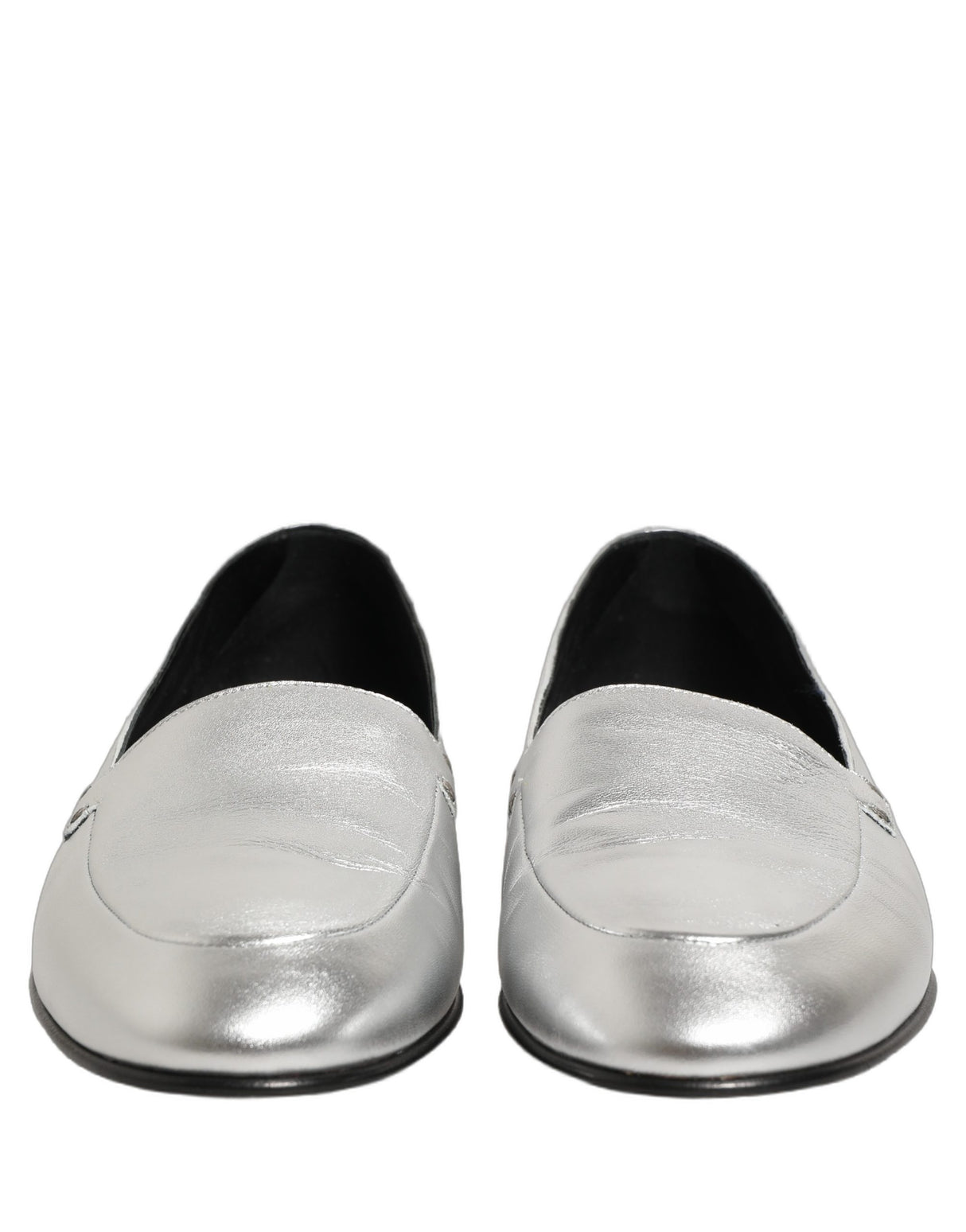 Dolce & Gabbana Silver Leather DG Logo Slip On Loafers Shoes