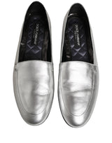 Dolce & Gabbana Silver Leather DG Logo Slip On Loafers Shoes
