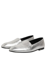 Dolce & Gabbana Silver Leather DG Logo Slip On Loafers Shoes