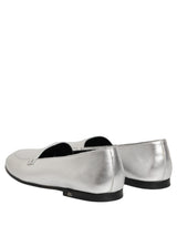 Dolce & Gabbana Silver Leather DG Logo Slip On Loafers Shoes