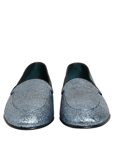 Dolce & Gabbana Blue Glitter Lurex DG Logo Dress Loafers Shoes
