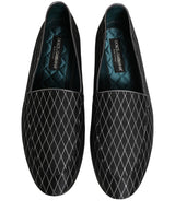 Dolce & Gabbana Black Velvet Diamond Stitched Loafers Shoes