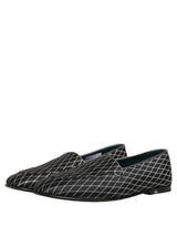 Dolce & Gabbana Black Velvet Diamond Stitched Loafers Shoes