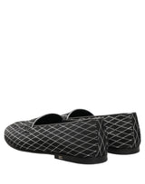 Dolce & Gabbana Black Velvet Diamond Stitched Loafers Shoes