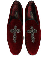 Dolce & Gabbana Maroon Suede Cross Slip On Dress Loafers Shoes