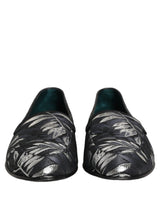 Dolce & Gabbana Black Leaf Embroidery Dress Men Loafers Shoes