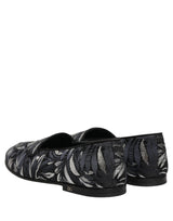 Dolce & Gabbana Black Leaf Embroidery Dress Men Loafers Shoes