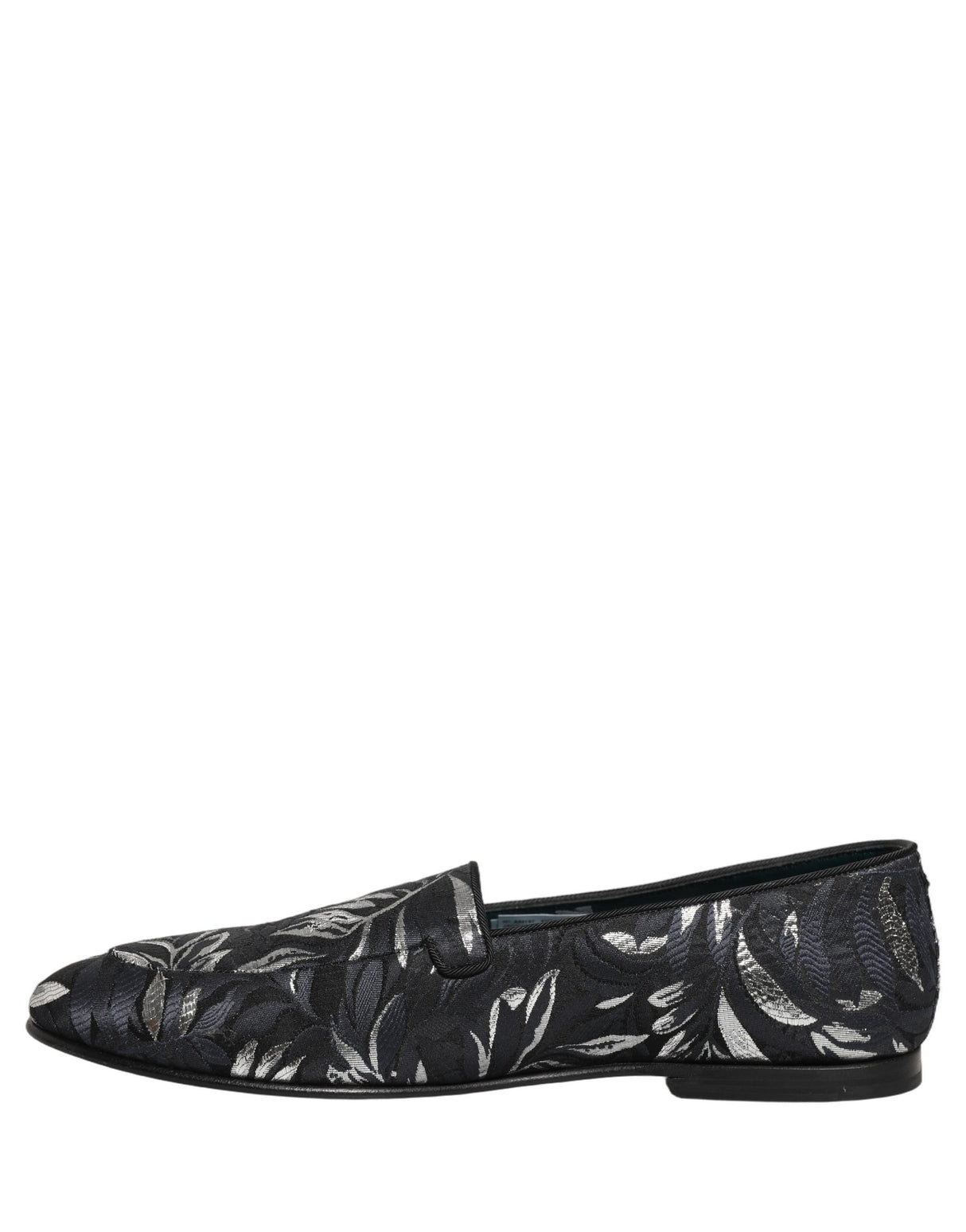 Dolce & Gabbana Black Leaf Embroidery Dress Men Loafers Shoes