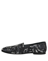 Dolce & Gabbana Black Leaf Embroidery Dress Men Loafers Shoes