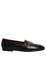Dolce & Gabbana Black Leather Crown Embellished Loafers Shoes