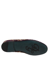 Dolce & Gabbana Violet Velvet Floral Embroidery Loafers Shoes
