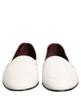 Dolce & Gabbana White Leather Logo Slip On Men Loafers Shoes