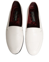 Dolce & Gabbana White Leather Logo Slip On Men Loafers Shoes