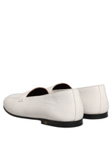 Dolce & Gabbana White Leather Logo Slip On Men Loafers Shoes