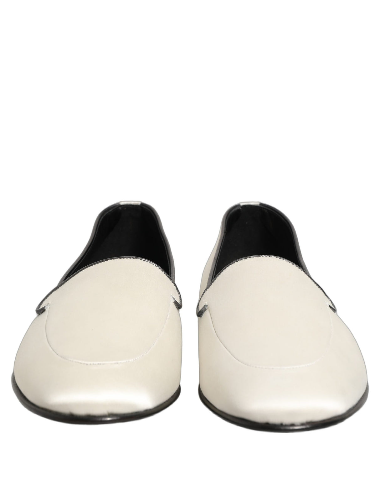 Dolce & Gabbana White Satin Logo Slip On Flats Loafers Shoes