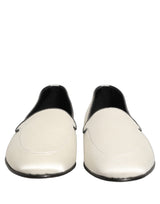 Dolce & Gabbana White Satin Logo Slip On Flats Loafers Shoes