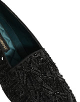 Dolce & Gabbana Black Velvet Embroidered Dress Loafers Shoes