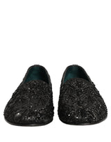 Dolce & Gabbana Black Velvet Embroidered Dress Loafers Shoes