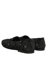 Dolce & Gabbana Black Velvet Embroidered Dress Loafers Shoes