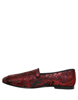 Dolce & Gabbana Red Floral Jacquard Slip On Loafers Shoes