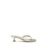 Amina Muaddi Gray Calf Leather Bos Taurus Flat Sandals